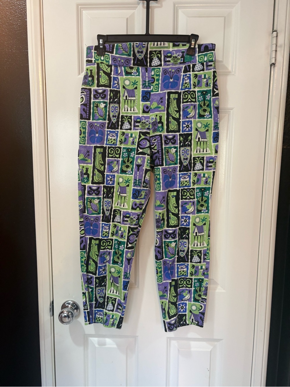Pinup Couture Rockabilly Tiki Green, Purple & Black Patterned Trousers - Picture 2 of 6
